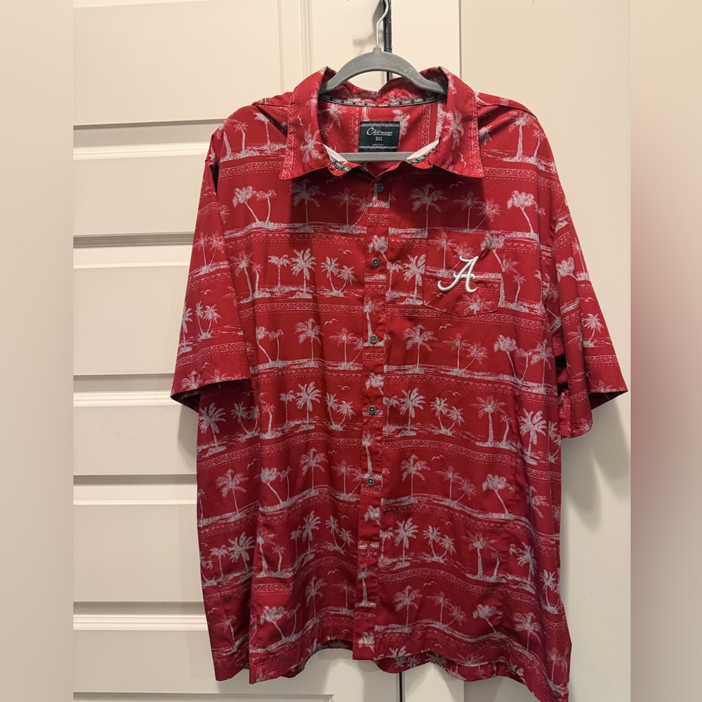 Men's Red Alabama Logo Tropical Button Down Shirt